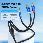Кабель Vention 3.5мм-2RCA TPE Cotton Braided 1.5m gold-plated Blue (BCPLG)
