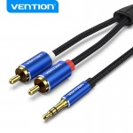 Кабель Vention 3.5мм-2RCA TPE Cotton Braided 1.5m gold-plated Blue (BCPLG)