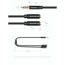 Кабель Audio 3.5мм-3.5мм Vention 4pin 2xF/M TPE headset+earphone 0.3m Black (BBVBY)