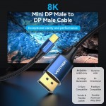Кабель miniDisplayPort-DisplayPort 1.4 Vention 8K 60Hz 4K 144Hz 2K 165Hz 1080P 240Hz 2m Cotton Braided Aluminum Alloy Blue (HCFLH)