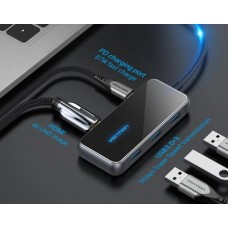 USB HUB Vention 5 в 1 Type-C-HDMI-USB-PD 3USB 3.0 4K 60Hz 87W 0.15m Black (TFBHB)