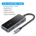 USB HUB Vention 6 в 1 Type-C-HDMI-RJ45-USB-PD 3USB 3.0 1Type-C 87W 4K 30Hz 0.15m Black (TFFHB)