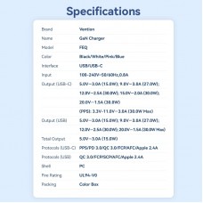 Адаптер сетевой 1USB 1Type-C Vention (C+A) GaN III PD 30W QC3.0 3A White (FEQW0-EU)