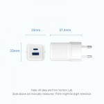 Сетевое зарядное устройство 1USB 1Type-C Vention (C+A) GaN III PD 30W QC3.0 3A White (FEQW0-EU)