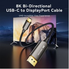 Кабель Type-C-DisplayPort v1.4 Vention Cotton 8K 60Hz 4K 144Hz 2k 240Hz 1080P 360Hz 32.4Gbps 10Bit HDCP 2.3 0.5m Black (CRFBD)