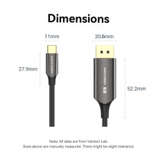 Кабель Type-C-DisplayPort v1.4 Vention Cotton 8K 60Hz 4K 144Hz 2k 240Hz 1080P 360Hz 32.4Gbps 10Bit HDCP 2.3 0.5m Black (CRFBD)