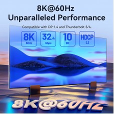 Кабель Type-C-DisplayPort v1.4 Vention Cotton 8K 60Hz 4K 144Hz 2k 240Hz 1080P 360Hz 32.4Gbps 10Bit HDCP 2.3 0.5m Black (CRFBD)