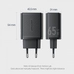 Сетевое зарядное устройство 2Type-C 1USB Vention (C+C+A) GaN III PD 65W QC3.0 5A Black (FERB0-EU)