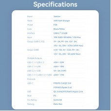 Адаптер сетевой 2Type-C 1USB Vention (C+C+A) GaN III PD 65W QC3.0 5A White (FERW0-EU)