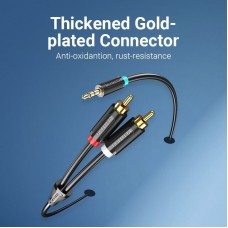 Кабель Audio 3.5мм-2RCA Vention PVC Jacket gold-plated 1m Black (BCLBF)