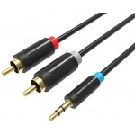 Кабель Audio 3.5мм-2RCA Vention PVC Jacket gold-plated 1m Black (BCLBF)