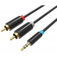 Кабель Audio 3.5мм-2RCA Vention PVC Jacket gold-plated 1m Black (BCLBF)