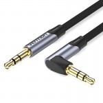 Кабель Audio Aux 3.5мм-3.5мм Vention M/M 90° Degrees Flat TPE gold-plated 1.5m Black (BANHG)
