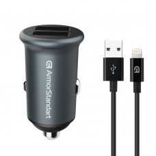 Автомобильное зарядное устройство ArmorStandart 2USB 36W 2.4A QC3.0 Grey + кабель USB-Lightning (ARM82458)