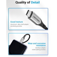Кабель Type-C-Type-C 3.1 Vention TPE Nylon Thunderbolt 3 4K 60Hz PD 60W 3A 5Gbps nickel-plated 2m Grey (TAAHH)