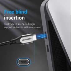 Кабель Type-C-Type-C 3.1 Vention TPE Nylon Thunderbolt 3 4K 60Hz PD 60W 3A 5Gbps nickel-plated 2m Grey (TAAHH)