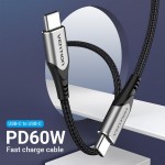 Кабель Type-C-Type-C Vention TPE Nylon PD 60W 3A 480Mps nickel-plated 1m Grey (TADHF)