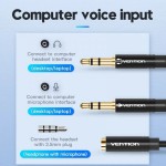 Кабель Audio 3.5мм-3.5мм Vention 2xM/F TPE Fabric 1m Black (BBTBF)