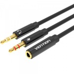 Кабель Audio 3.5мм-3.5мм Vention 2xM/F TPE Fabric 0.6m Black (BBTBAB)