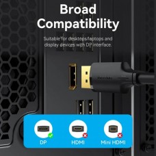 Кабель Vention DisplayPort-DisplayPort v1.2 4K 60Hz 2K 144Hz 1080P 240Hz 21.6Gbps PVC 1m Black (HAKBF)