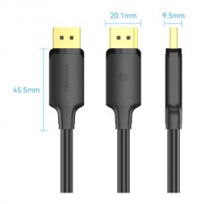 Кабель Vention DisplayPort-DisplayPort v1.2 4K 60Hz 2K 144Hz 1080P 240Hz 21.6Gbps PVC 1m Black (HAKBF)
