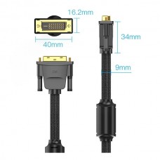 Кабель Vention DVI-D-DVI-D (24+1) Cotton Braided 2K 60Hz Dual Linik gold-plated 3m Black (EAEBI)