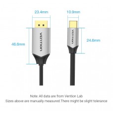 Кабель Vention Type-C-DisplayPort v1.2 4K 60Hz 2K 144Hz 1.5m Aluminum Alloy Black (CGZBG)