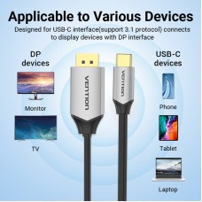Кабель Vention Type-C-DisplayPort v1.2 4K 60Hz 2K 144Hz 1.5m Aluminum Alloy Black (CGZBG)