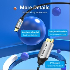 Кабель Vention Type-C-DisplayPort v1.2 4K 60Hz 2K 144Hz 1.5m Aluminum Alloy Black (CGZBG)