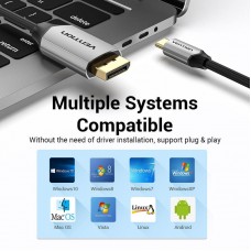 Кабель Vention Type-C-DisplayPort v1.2 4K 60Hz 2K 144Hz 2m Aluminum Alloy Black (CGZBH)