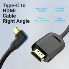 Кабель Vention Type-C-HDMI v2.0 4K 60Hz Degree 90° 1.5m PVC Black (CGVBG)