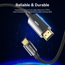 Кабель Vention Type-C-HDMI v2.1 8K 60Hz 4K/2K 240Hz Thunderbolt 3/4 HDCP2.3 VRR HDR 0.5m Black (CRCBD)