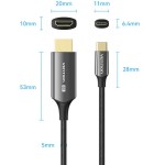 Кабель Vention Type-C-HDMI v2.1 8K 60Hz 4K/2K 240Hz Thunderbolt 3/4 HDCP2.3 VRR HDR 1.8m Black (CRCBAC)