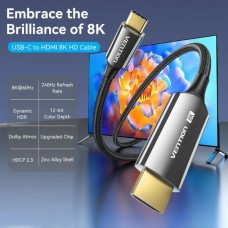 Кабель Vention Type-C-HDMI v2.1 8K 60Hz 4K/2K 240Hz Thunderbolt 3/4 HDCP2.3 VRR HDR 2m Black (CRCBH)