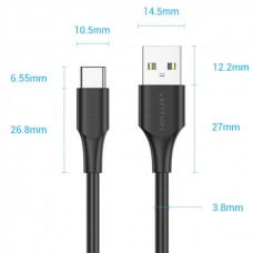 Кабель Vention USB-Type-C 1.5m 3A 18W PVC Black (CTHBG)