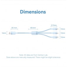 Кабель 3 в 1 USB-MicroUSB-Type-C-Lightning Vention PVC Cotton Braided PD 60W 3А 480Mbps 1.5m Blue (CTPLG)