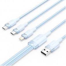 Кабель 3 в 1 USB-MicroUSB-Type-C-Lightning Vention PVC Cotton Braided PD 60W 3А 480Mbps 1.5m Blue (CTPLG)