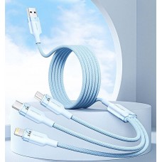Кабель 3 в 1 USB-MicroUSB-Type-C-Lightning Vention PVC Cotton Braided PD 60W 3А 480Mbps 1.5m White (CTPWG)