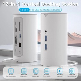 USB HUB Vention 12 in 1 Type-C-HDMI-RJ45-VGA-3.5мм-SD-TF-USB 4K30Hz PD 100W White (TPHWC-EU)