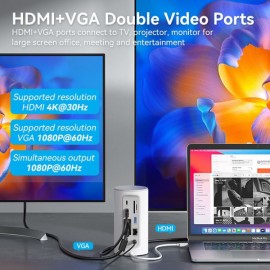 USB HUB Vention 12 in 1 Type-C-HDMI-RJ45-VGA-3.5мм-SD-TF-USB 4K30Hz PD 100W White (TPHWC-EU)