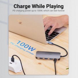 USB HUB Vention 5 in 1 Type-C-HDMI-USB 3USB 1Type-C PD 100W Gray (THFHB)