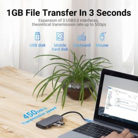 USB HUB Vention 5 in 1 Type-C-HDMI-USB 3USB 1Type-C PD 100W Gray (THFHB)