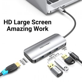 USB HUB Vention 5 in 1 Type-C-HDMI-USB 3USB 1Type-C PD 100W Gray (THFHB)