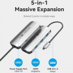 USB HUB Vention 5 in 1 Type-C-HDMI-USB 4K60Hz 3USB 1Type-C PD 100W Gray (TQDHB)