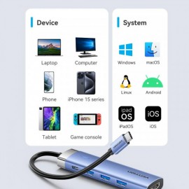 USB HUB Vention 5 in 1 Type-C-HDMI-USB 3USB 1Type-C PD 100W Aluminum Alloy Blue (TGESB)