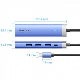 USB HUB Vention 5 in 1 Type-C-HDMI-USB 3USB 1Type-C PD 100W Aluminum Alloy Blue (TGESB)