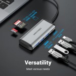 USB HUB Vention 6 in 1 Type-C-SD-TF-USB 3USB 1Type-C PD 87W Gray (TGRHB)