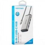 USB HUB Vention 6 in 1 Type-C-SD-TF-USB 3USB 1Type-C PD 87W Gray (TGRHB)