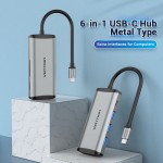 USB HUB Vention 6 in 1 Type-C-SD-TF-USB 3USB 1Type-C PD 87W Gray (TGRHB)