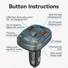 Автомобильный FM-трансмиттер Vention PD 54W 2USB 1Type-C (C+A+A) LED/USB Flash/Bluetooth Black (FFLB0)